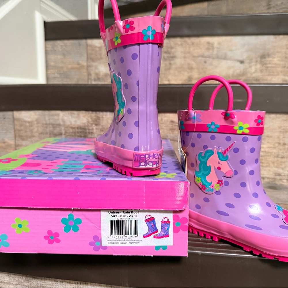 Stephen Joseph Size 6 Purple Unicorn Kids Rain Boots